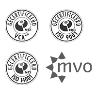 Logo's certificaten 9001, 14001, VCA 2 sterren, MVO